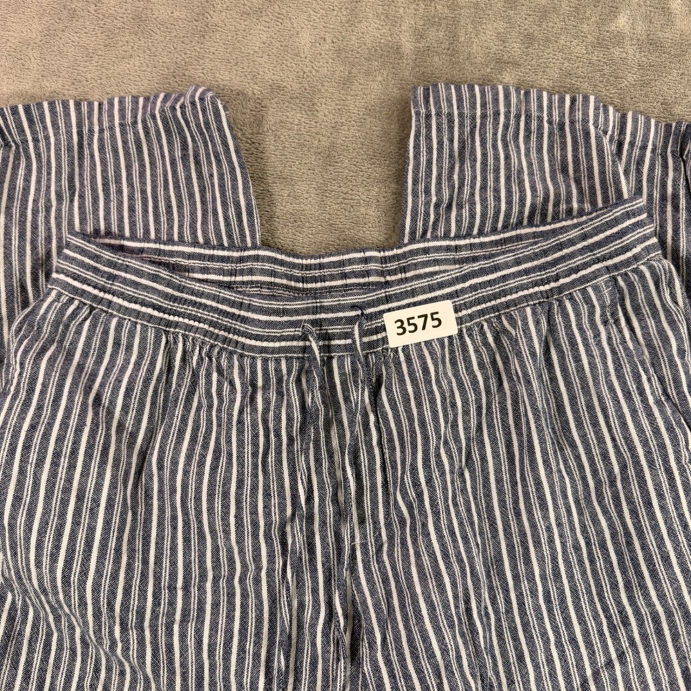 Old Navy Wide Leg Pants Womens L Blue Striped Linen Blend Drawstring S/551156-00